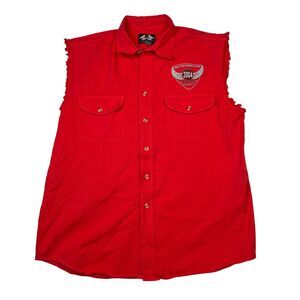 Biker Design VTG 2004 Biketoberfest Daytona Cut Off Button Up Shirt Red Large